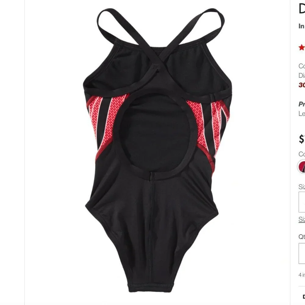TYR Durafast Elite Red Swirl Black Diamondfit Swimsuit Phoenix Splice Size 28